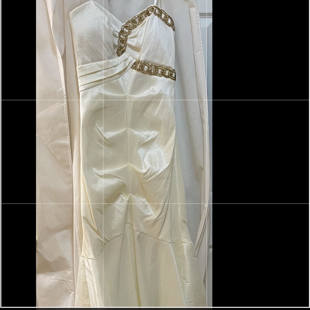 NEW! Blondie Nites long strapless halter top mermaid gown. Off white color.
